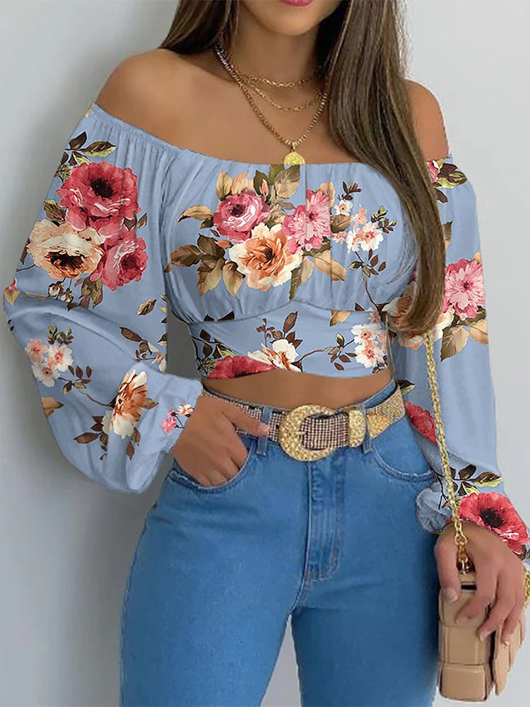 Women Sexy Off Shoulder Blouse, Chic and Elegant Long Sleeve Lace Up Bow Cropped, Casual Slim Shirts 2024.