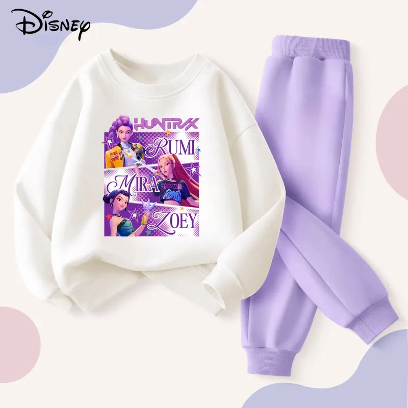 2025 Autumn KPop Demon Hunters Girls Print Clothing , Pants Suit Kids Tracksuit, Splice Sport.