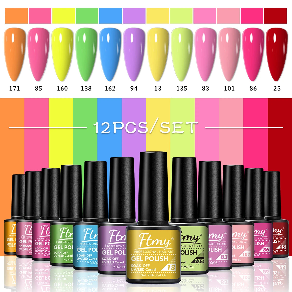 12-pack Solid Color Gel Nail Polish Set, New Autumn/Winter Collection, featuring minimalist classic colors, high-saturation.