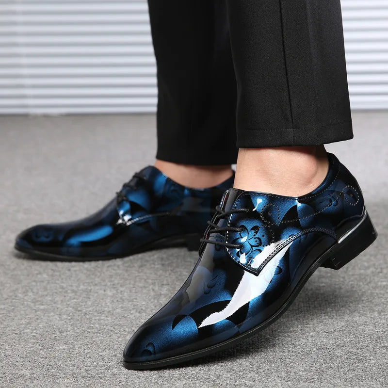 Luxury Men Oxford Shoes, Retro Floral Pattern Men Dress Shoes, Lace-Up Flats High Quality Business Party Wedding Shoes.