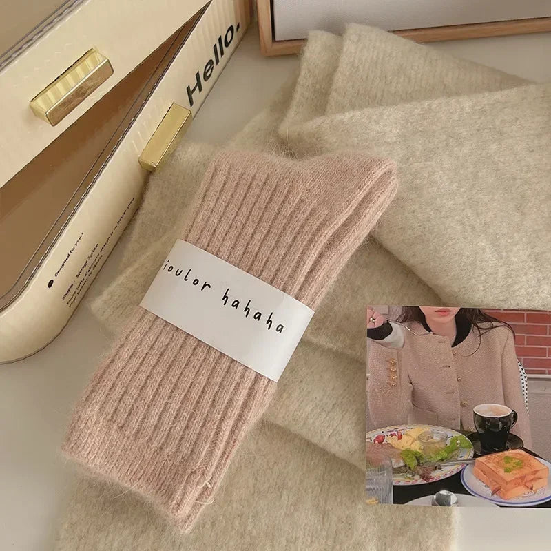 Thick Warm Women's Cashmere Wool Socks Solid Color Long Sox for Ladies
