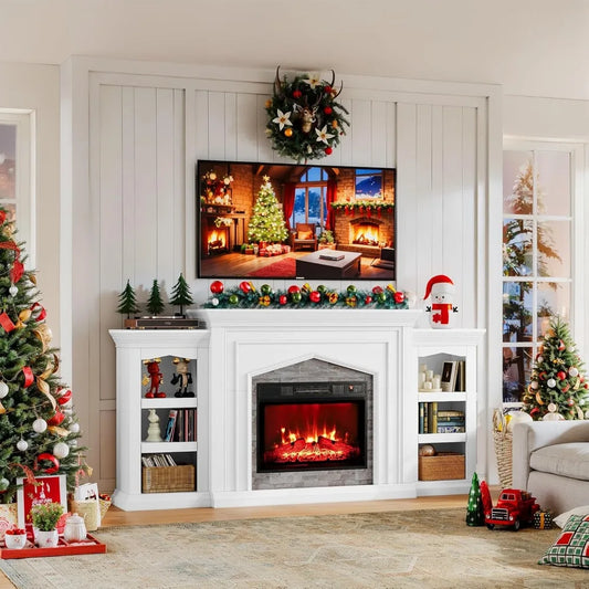 80" Electric Fireplace TV Stand with Mantel for TVs up to 90in USB Ports