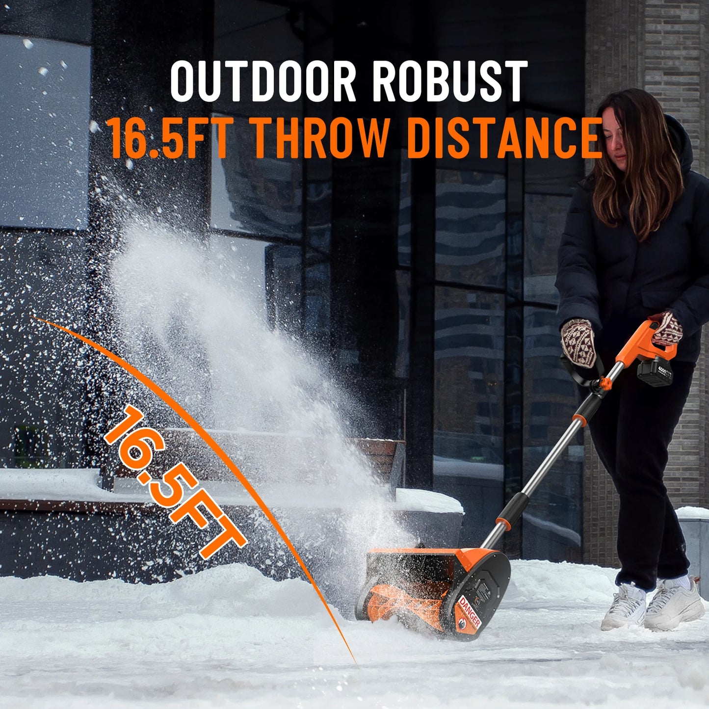 8000mAh Battery Powered 12x6-inch Electric Snow Shovel ,16.5ft Distance.