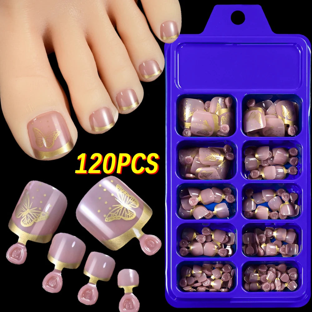 100PCS Short Square False Toenail Tips, Full Cover Acrylic Nail Art.