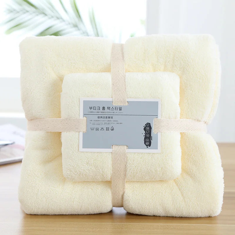 2pcs Set Luxury Super Large Towel Coral Fleece Bath Towel  Set for Adults 70x140cm 35x75cm