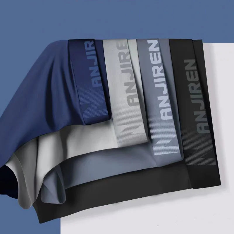 4pcs Boxer Shorts Men Ice Silk Underwear, Male Underpants Breathable, Sexy Thin Panties L-6XL.