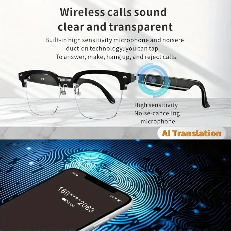 Smart Glasses AI Intelligent, Real-time Translation Sunglasses, Outdoor Sport, Earphone Calling Music Glasses.