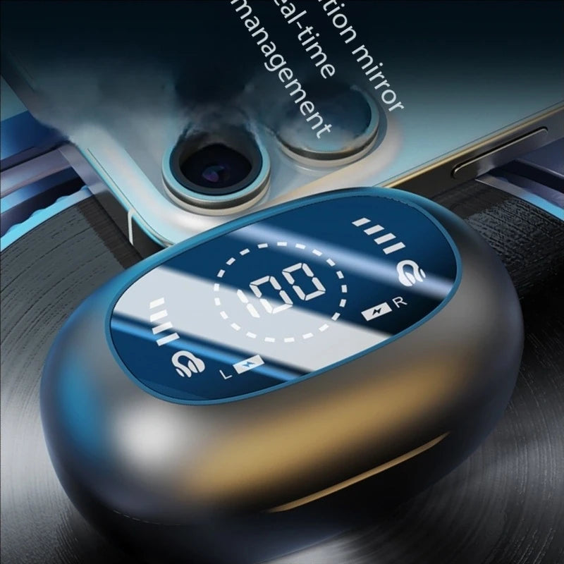New Mirror Surface Digital Display Soft Silicone Ear Clip, Wireless Bluetooth Earphones with Noise Reduction.