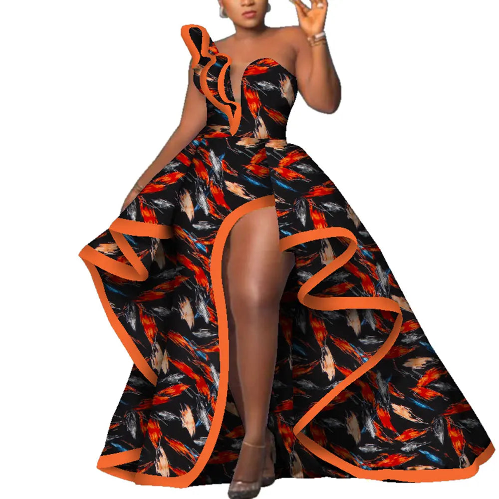 Dashiki Party Dresses Fashion Robe Floral Print Maxi, Long Strapless African Dresses for Women WY6981.