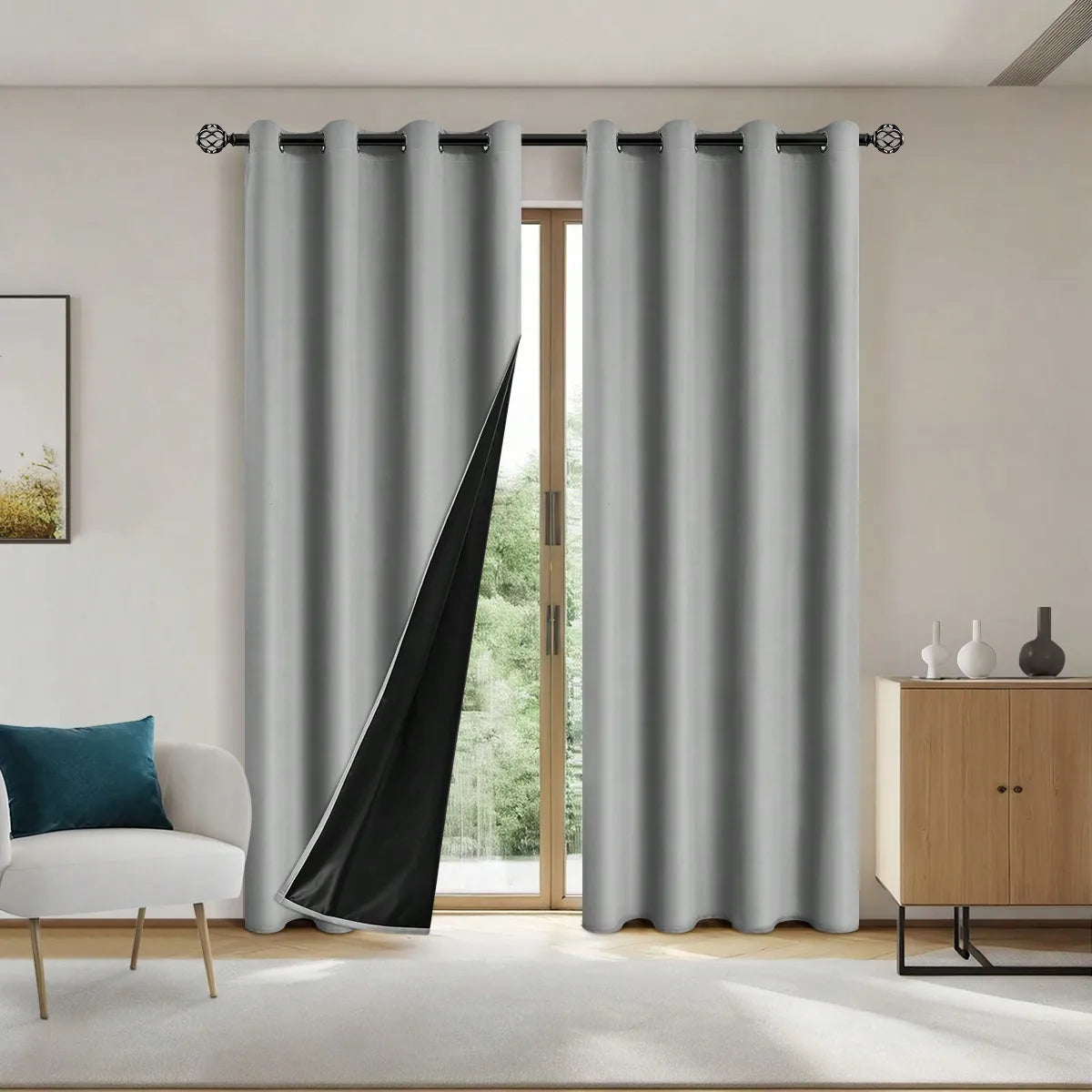 1panel Solid 100% Blackout Curtains with Grommets, Total Privacy Drapes for Bedroom, Living Room, Home Decor.