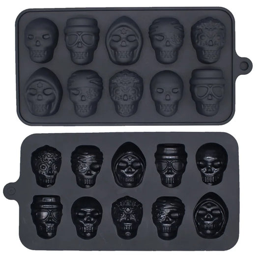 10 Grid Skull Ice Cube Mold for Halloween, Kitchen Baking Tools Reusable, Silicone Mold for Chocolate Candy, Ice Cream Mold.
