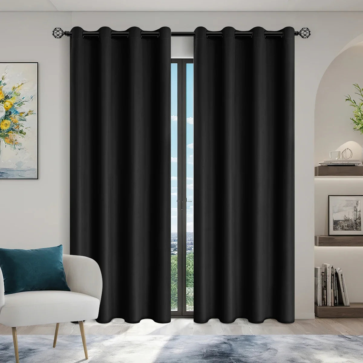2pcs Modern Blackout Curtains - UV Protection, Heat-Resistant, Light-Blocking Drapes.