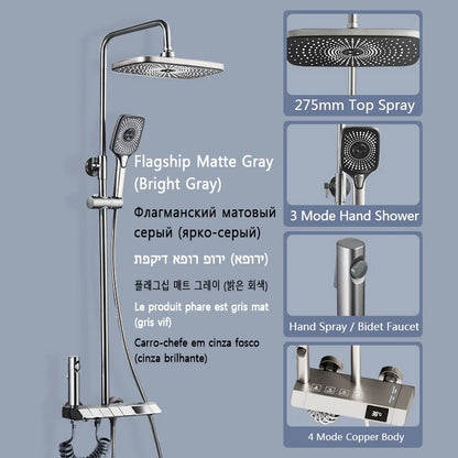 Bathroom Shower Full Set, Black White Gray Bathtub Shower, Digital LED Hot Cold Faucet
