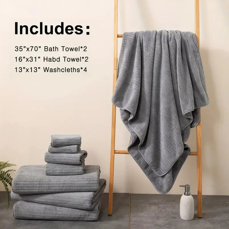 8 Pcs Bath Towel Set - Included 4 Washcloths, 2 Face Towels & 2 Bath Towels.