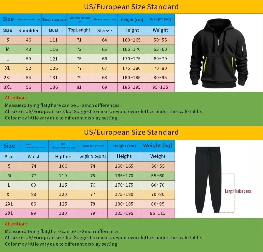 Men autumn and winter new zipper long sleeved hooded sweatshirt, sports and casual pants, two-piece fitness jogging suit.
