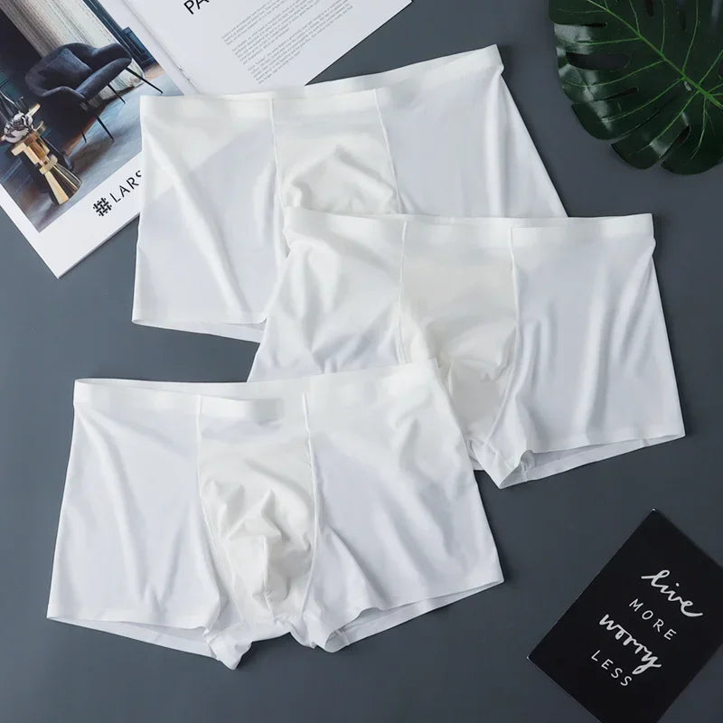 3PCS High Quality Men's Ice Silk Underwear Summer Thin Breathable Seamless Panties Sexy Male Underpants Plus Size.