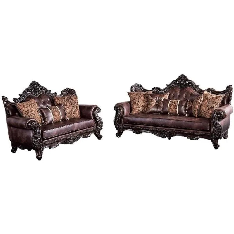 Dark Cherry Faux Leather Sofa, 2-Piece Set for Living Room & Office.
