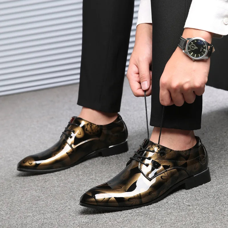 Luxury Men Oxford Shoes, Retro Floral Pattern Men Dress Shoes, Lace-Up Flats High Quality Business Party Wedding Shoes.