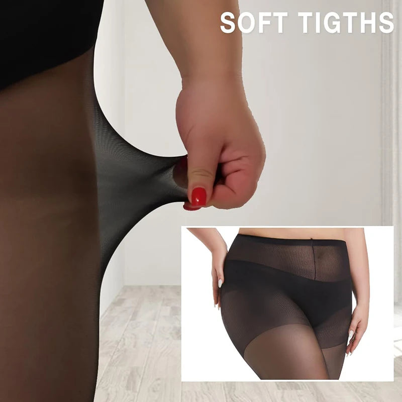 3 Pairs Plus Size Sheer Tights for Women -  Black Tights Control Top Pantyhose with Reinforced Toes.