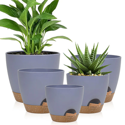 5Pcs Self Watering Planters with Drainage, Large Flower Pot  Indoor Outdoor Plants