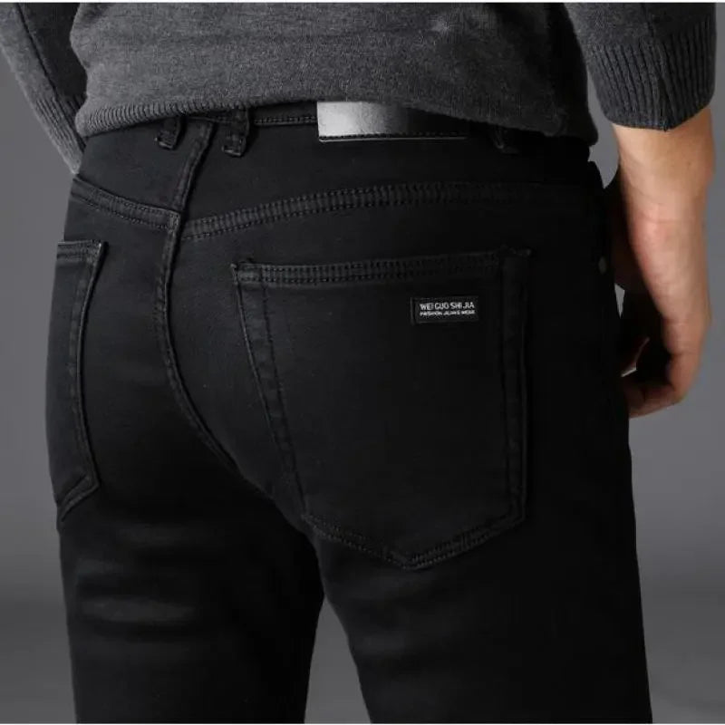 Men Classic Advanced Fashion Brand Jeans Stretch Black Biker.