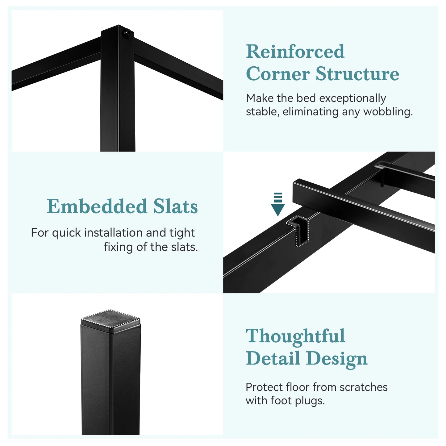Canopy Bed Frame 4-Poster 3-Metal Crossbar, No Box Spring Needed