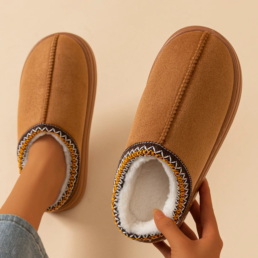 Women's Slippers Boots Fashion, Fuzzy Fur Anti-slip Soft Sole.