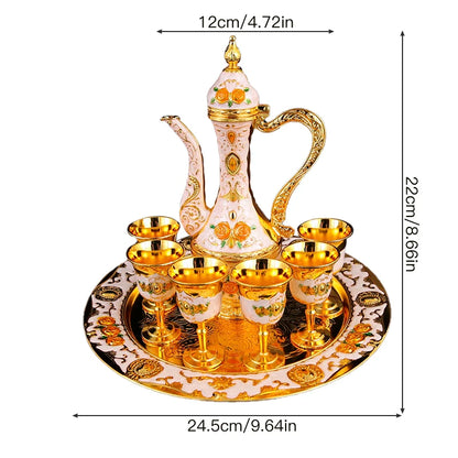 1 metal wine set, 1 tray and 6 shot glasses and 1 wine pot combination.