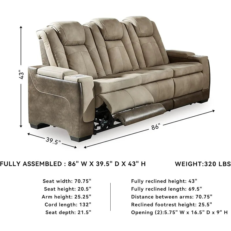 Power Reclining Sofa with Wireless Charging,  Water-Repellent