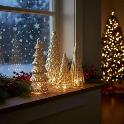 Set of 5 3D Printing Illuminated Trees, LED, Gold Tree Figurine