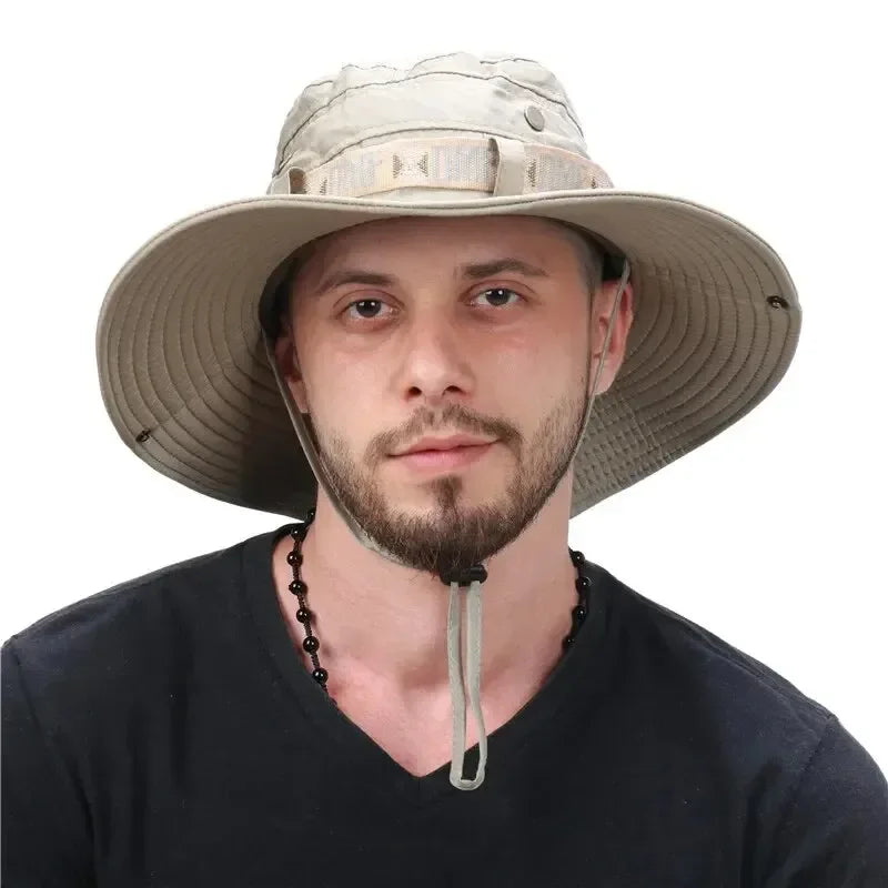 1Set bucket hat Summer Men UV Protection Hiking, Beach, Sunscreen Cap Hunting Fisherman Safari Hat.