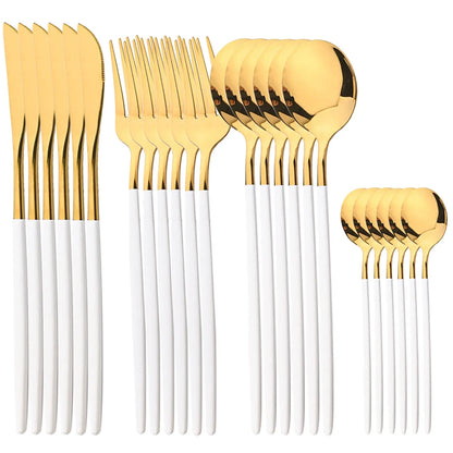 24pcs Dinnerware Set Stainless Steel  Polished, Dishwasher Safe, Knives Forks & Spoons