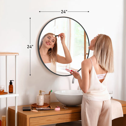 Large Gold Round Vanity Framed Mirror for Wall  Metal Framed 30 Inch  Mirror Tempered Glass