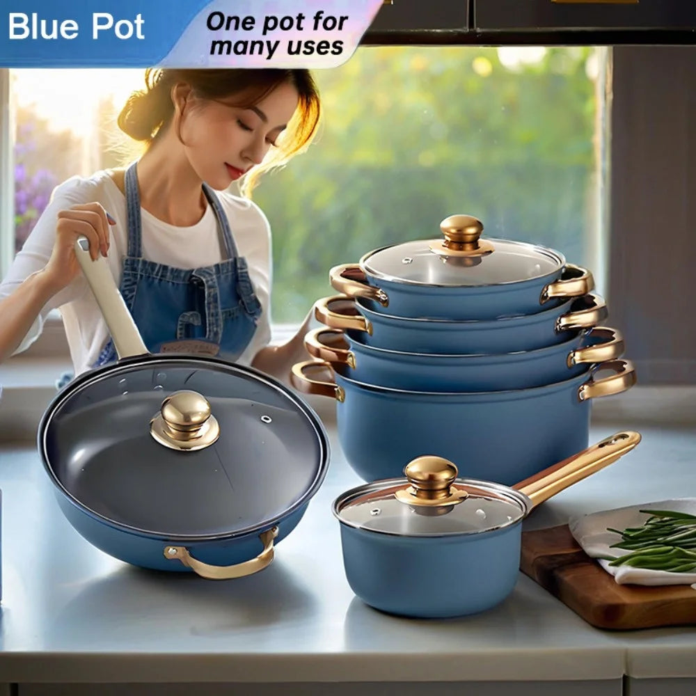 6-Piece Stainless Steel Cookware Set: Lid-Included, Non-Stick Pans