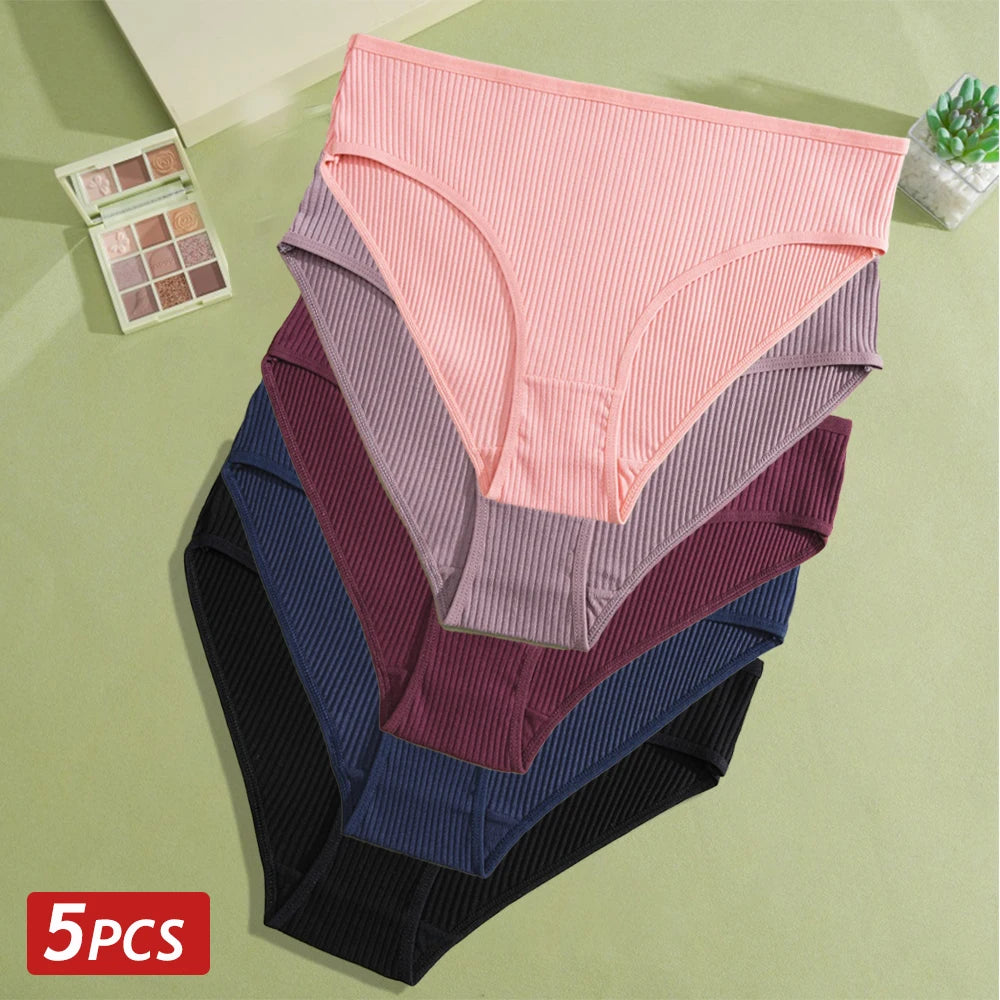5PCS Women's Cotton Panties, Sexy Low Waist Briefs, Stretch Soft Underwear.