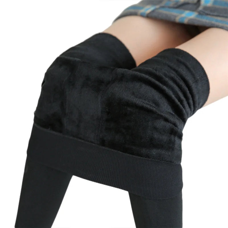 Winter Leggings For Women Warm Solid Color Velvet  High Waist.