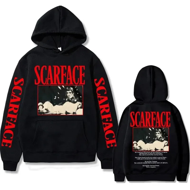 Vintage 90s Movie Scarface Tony Montana Hoodie Casual Pullover.