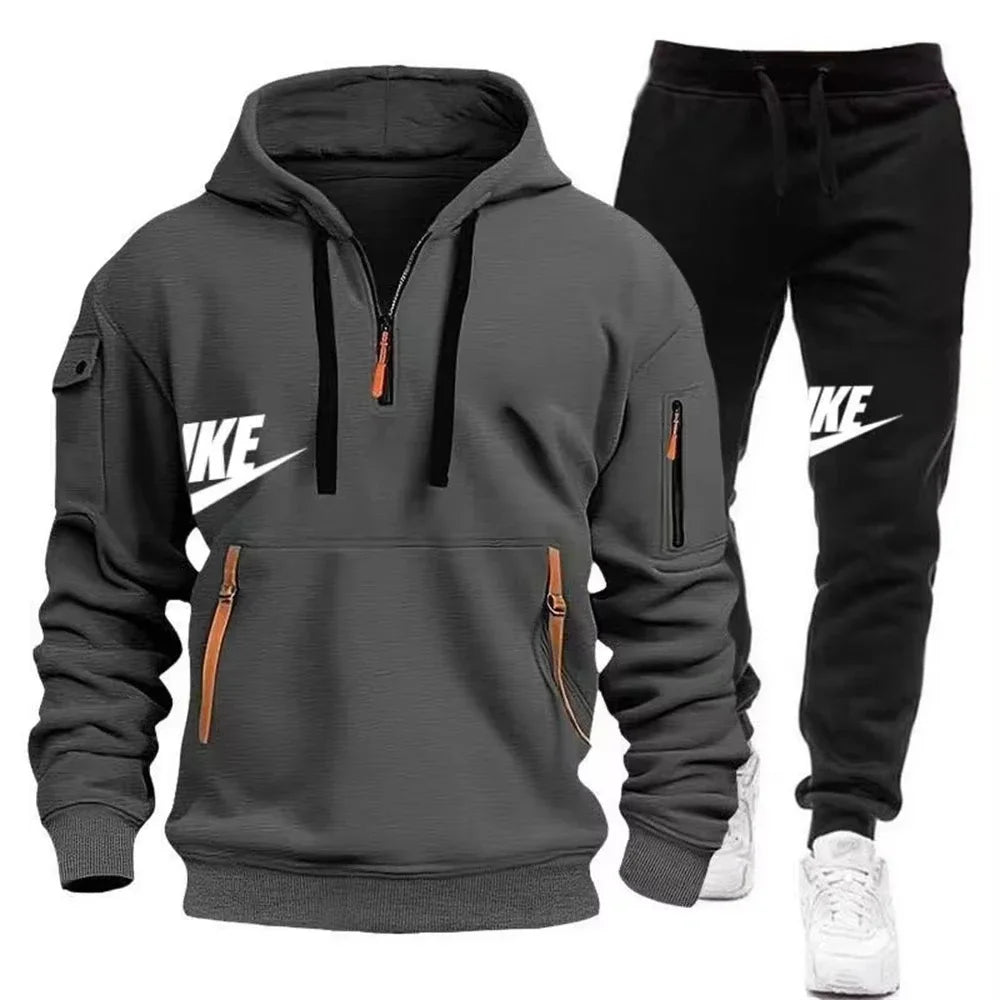 New men autumn and winter suit zipper hoodie + trousers casual men sportswear.