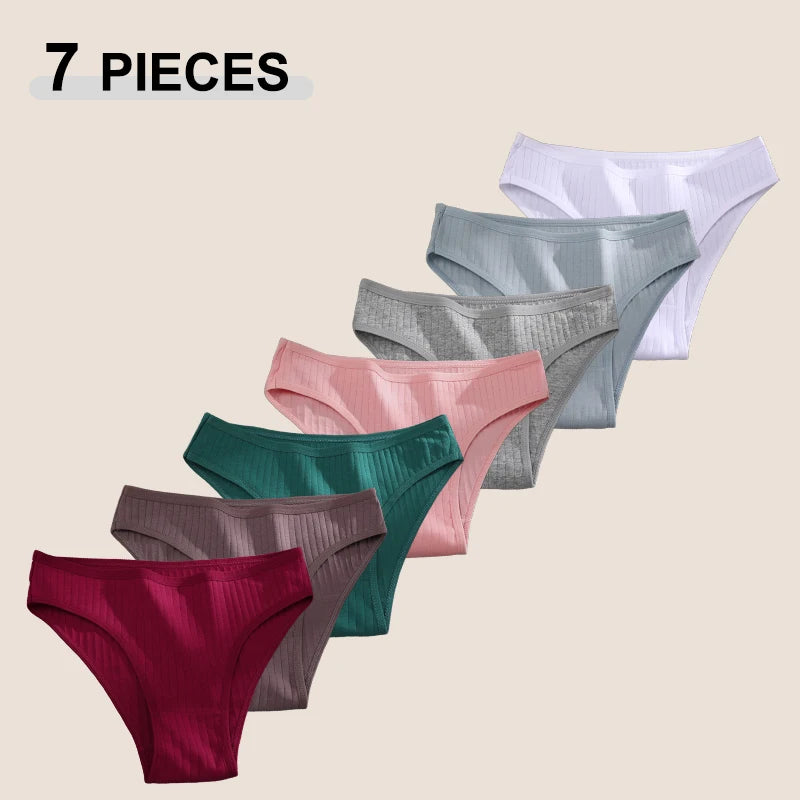 7PCS Women Seamless Cotton Panties, Ladies Low Rise Stripe Underwear Elastic Comfortable Cotton Briefs.