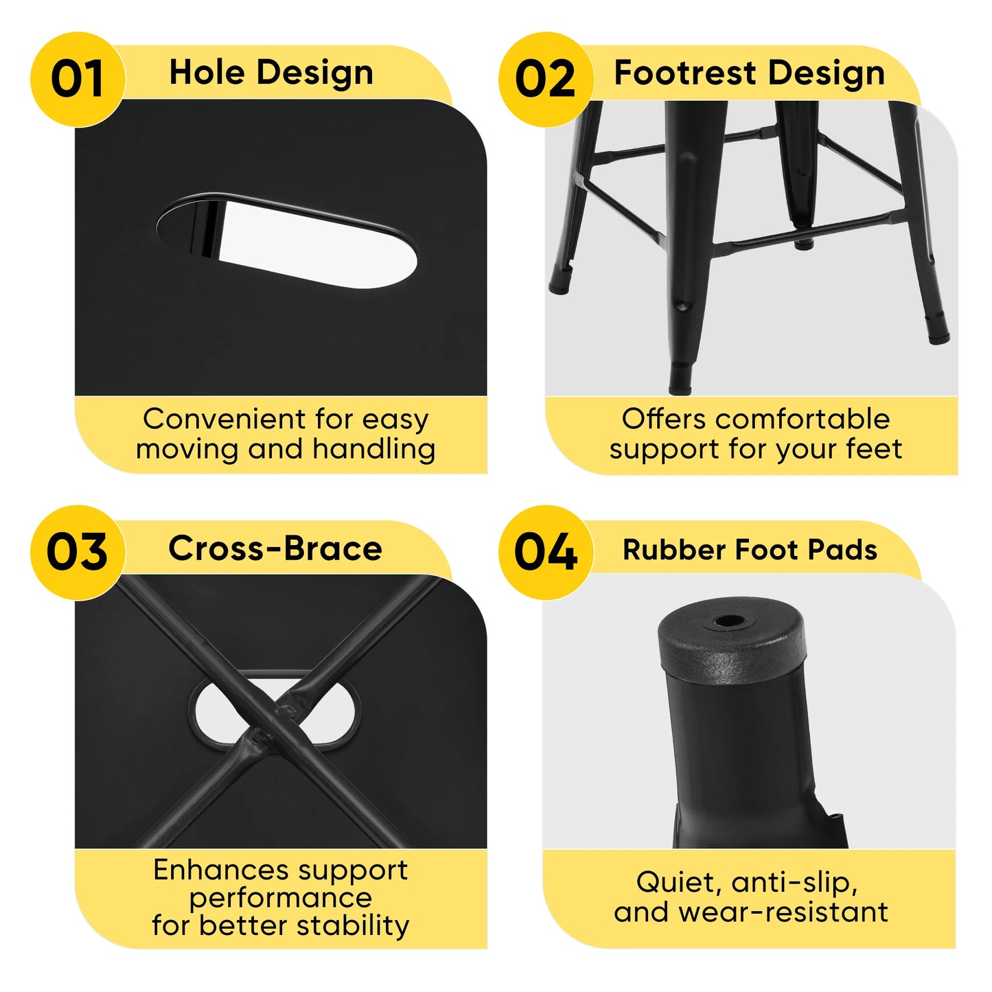 JHK 24 IN Metal Bar Stools, Set of 4 Stackable Stools, No Assembly Required.