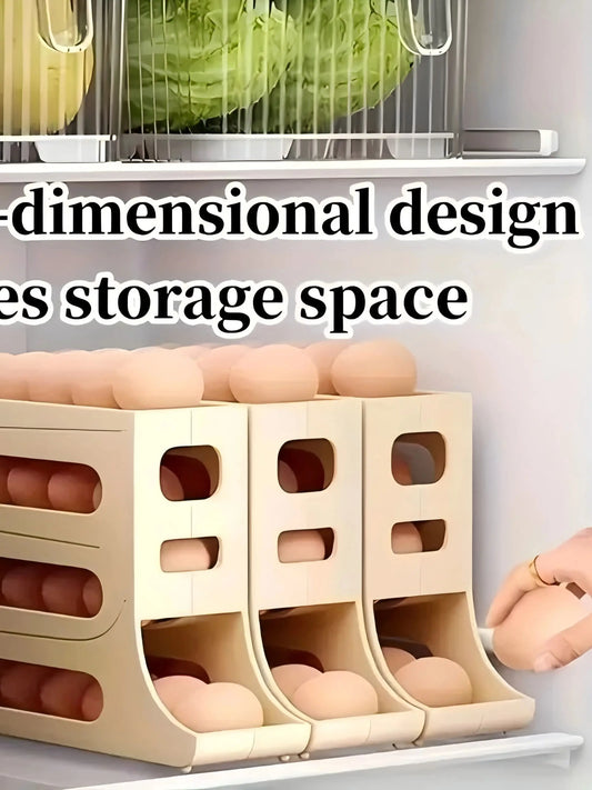 4 Tiers Egg Holder for Fridge, Automatic Egg Rolling Rack, 30 Eggs Storage