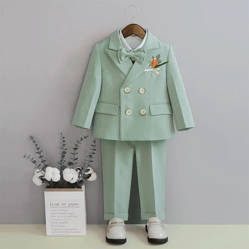 Boys Light Blue Sophisticated Double Breasted 2 Piece Suit Jacket Trousers.