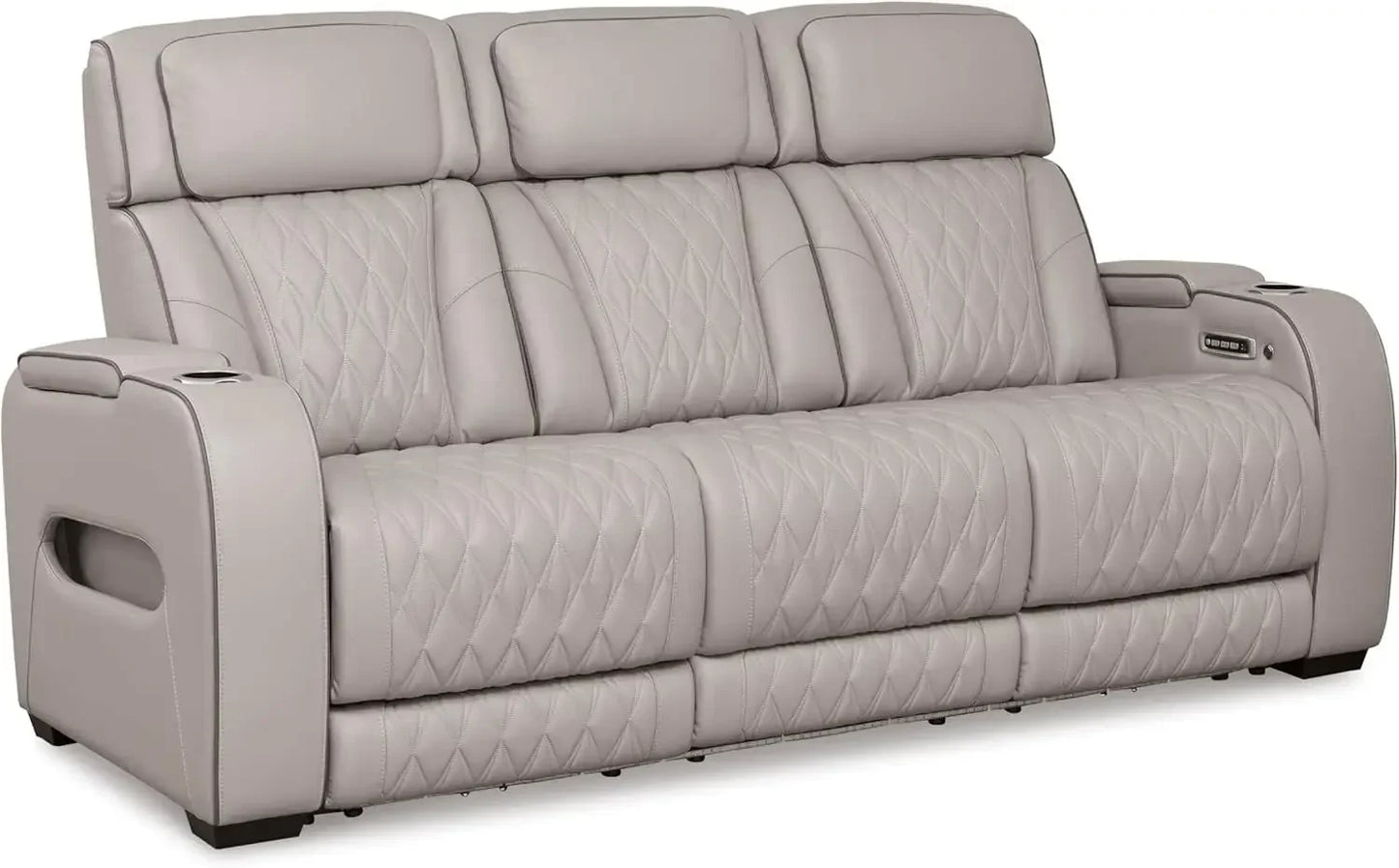 Boyington Contemporary Leather Match Power Reclining Sofa, with USB Charging Ports, LED Lights and Adjustable Headrest,