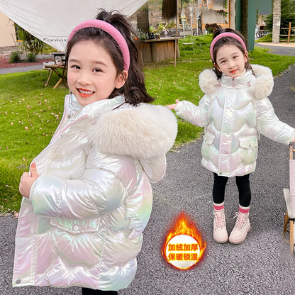 Girls Shiny winter Jackets Thick Hooded Outerwear 3-10 Years