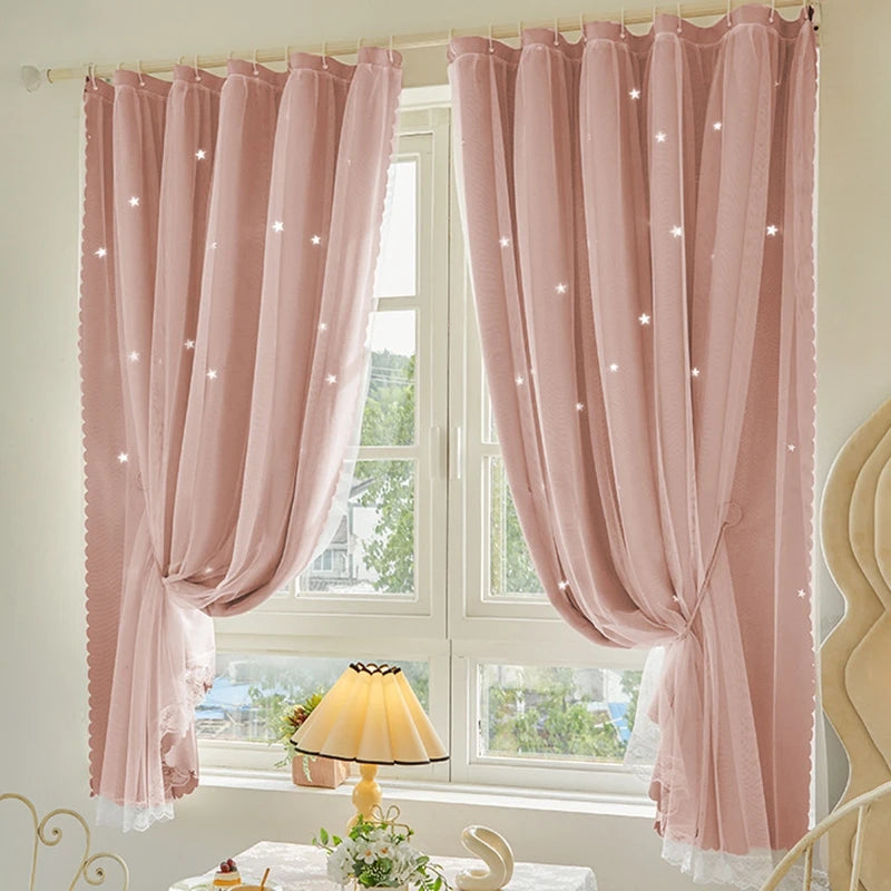 Curtains for Window Room Decoration, Lace Curtains Double Layers Blackout Curtains.