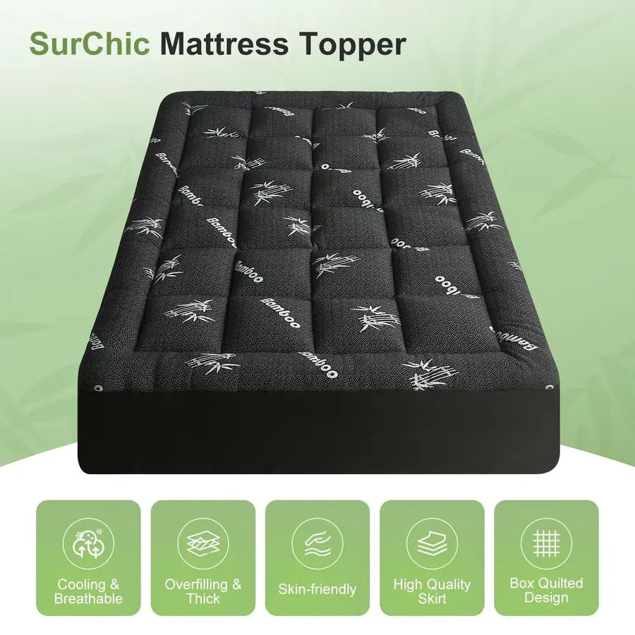 Mattress Topper , Soft Thick Pillow Top Mattress Cover for Back Pain, Cooling Mattress .