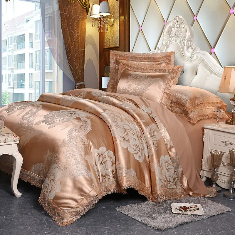 Luxury Jacquard Bedding Set Duvet Cover Lace Satin