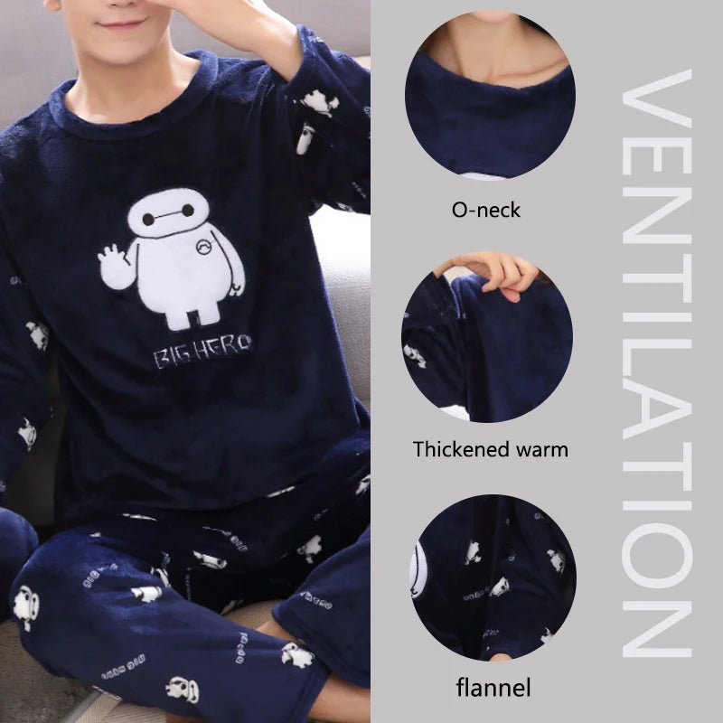 2pcs/Set Fall And Winter Coral Fleece Couple Pajamas.