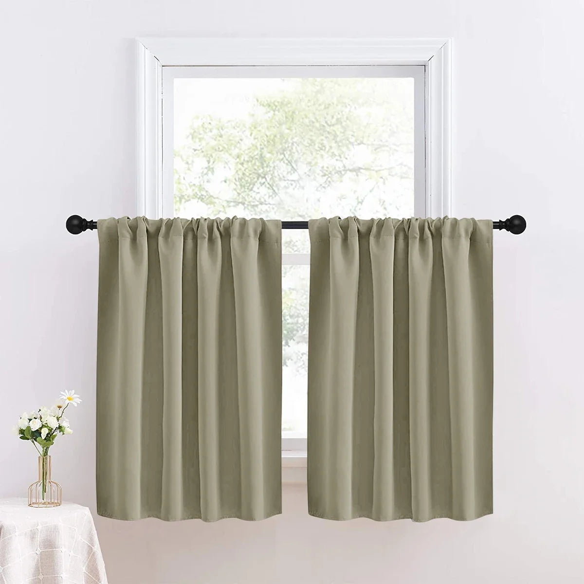 1pc Solid Short Curtain, Small Curtains for Kitchen, Bathroom, High Blackout.