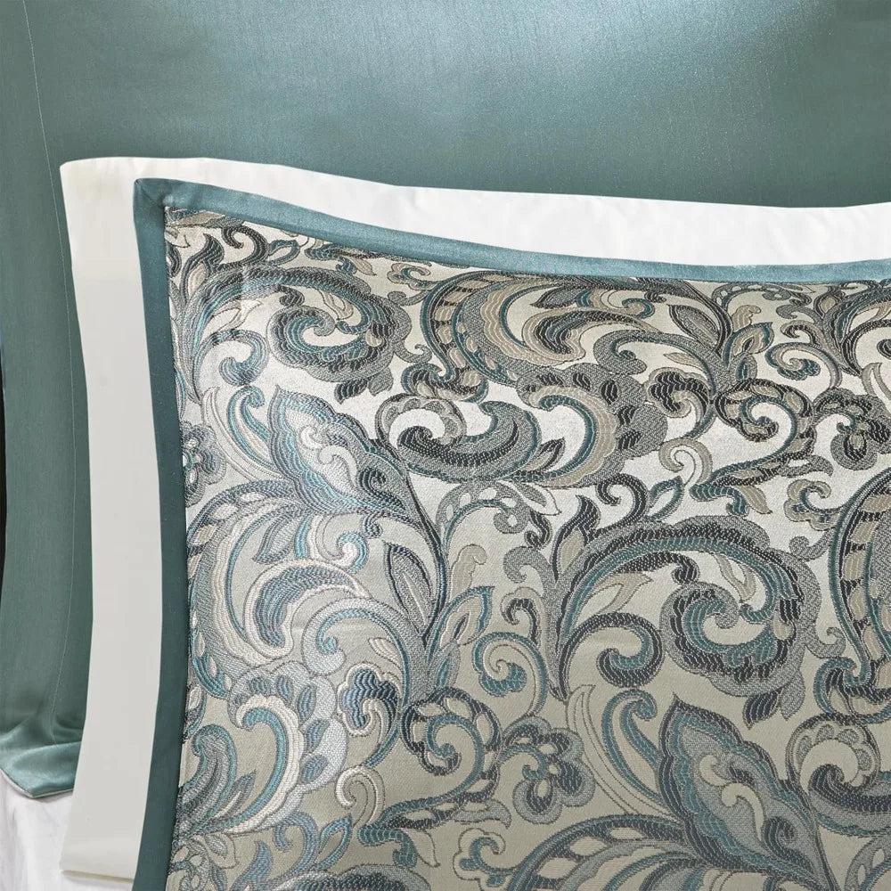 Madison Park Essentials Brystol 24-Piece Bedding Set, with Faux Silk Comforter and Jacquard Paisley Curtains.